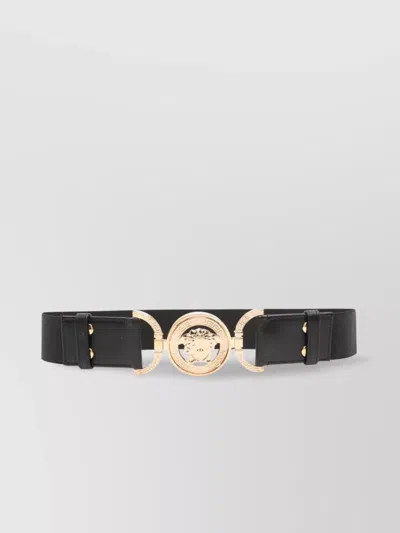 Versace Medusa Head-buckle Elastic Belt In Black
