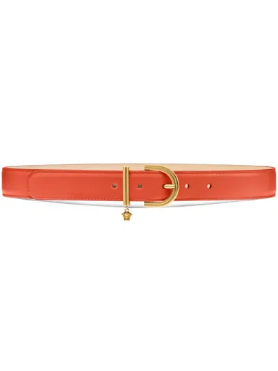 Versace Medusa '95 Leather Belt In Orange