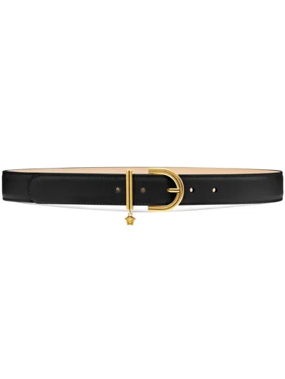 Versace Medusa-charm Leather Belt In Schwarz