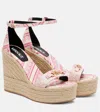 Versace Embellished Printed Leather Espadrille Wedge Sandals In Pink