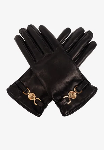 Versace Medusa '95 Leather Gloves In Black