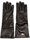 Versace Black Medusa Head Leather Gloves In Metallic
