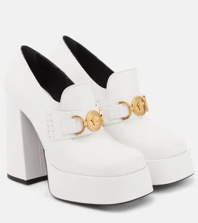 Versace Medusa '95 Leather Loafer Pumps In White