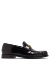 Versace Horsebit-embellished Croc-effect Patent-leather Loafers In Black