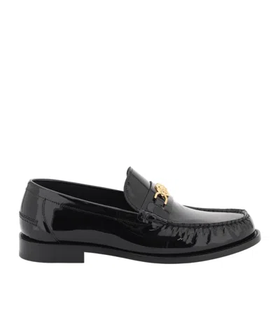Versace Horsebit-embellished Patent-leather Loafers In Black