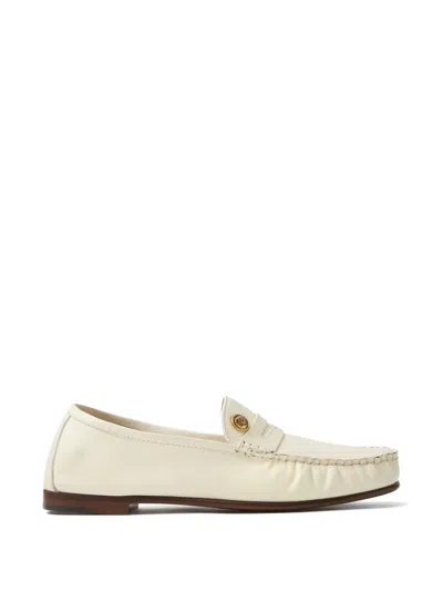 Versace Guanto Leather Loafers In White
