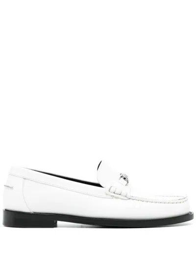 Versace Logo-plaque Slip-on Loafers In White