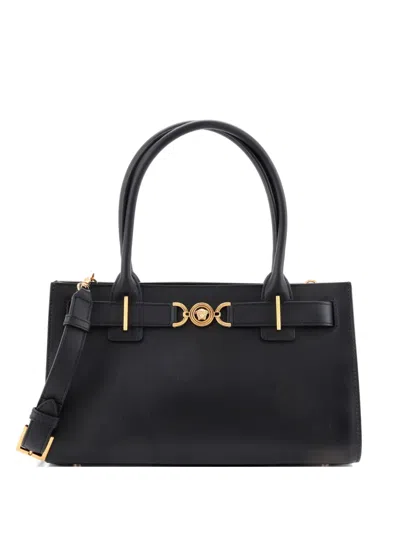 Pre-owned Versace Medusa 95 Leather Medium Tote Bag In Black