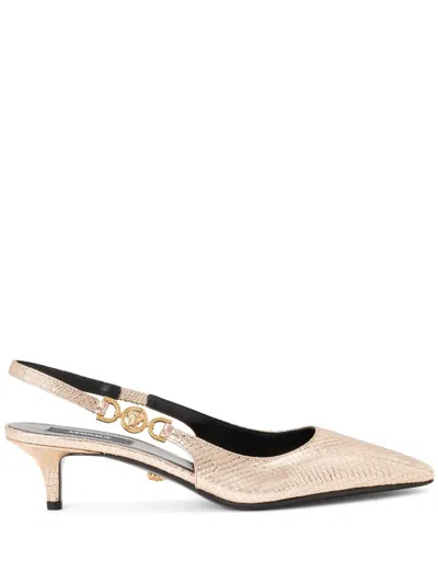 Versace Medusa '95 Leather Slingback Pumps In Gold
