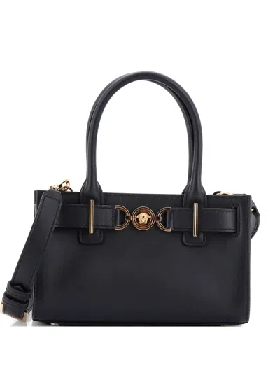 Pre-owned Versace Medusa 95 Leather Small Tote Bag In Black