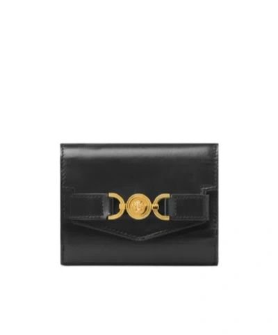 Versace Portefeuille À Trois Volets Medusa '95 In Black+gold