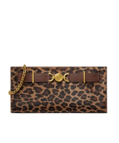 Versace Medusa '95 Leopard-print Clutch Bag In Brown