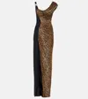 Versace Leopard-print Maxi Dress In Natural+black