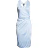 Versace Light Blue Midi Dress With V-neck And Medusa Plaque On The Back In Viscose For Women In Multi