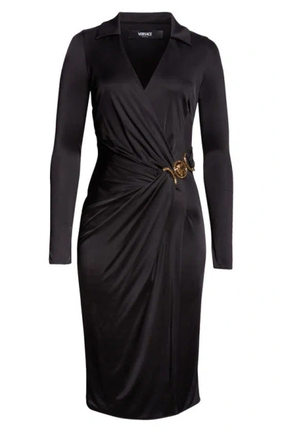 Versace Medusa '95 Long Sleeve Wrap Dress In 1b000-black