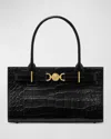 Versace Medusa 95 Medium Croc-embossed Tote Bag In Black