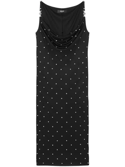 Versace Cielo Stellato Slip Midi Dress In Black
