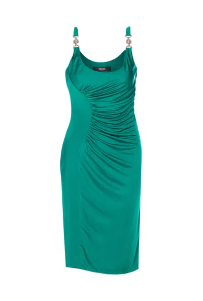 Versace Cocktail Dress Responsible Vicose Liquid Jersey In Green