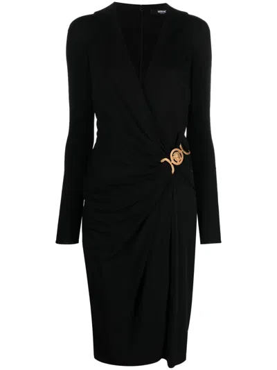 Versace Stretch Viscose Dress Draped Detail In Black