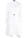 Versace Belted Long Sleeve Handkerchief Hem Cotton Shirtdress In White