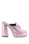 Versace Metallic Leather Flat With Medusa Detail And Maxi Platform In Baby Pink New Palladium (metallic)