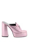Versace Metallic Leather Flat With Medusa Detail And Maxi Platform In Metallic, Pink