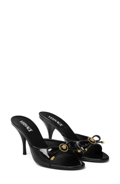 Versace Medusa 95 Peep Toe Sandal In Black  Gold