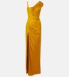 Versace Orange Sleeveless Long Dress With Medusa Plaque On The Front Draping In Viscose Woman