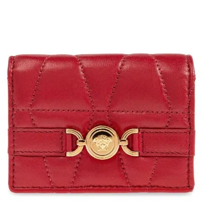 Versace Medusa 95 Quilted Compact Wallet In Red