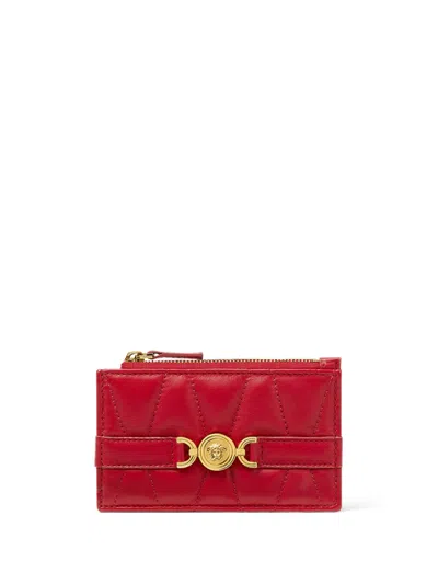 Versace Medusa '95 Quilted Zip-up Card Holder In 1rb3v Lipstick Red V