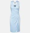 Versace Light Blue Midi Dress With V-neck And Medusa Plaque On The Back In Viscose For Women In Blue