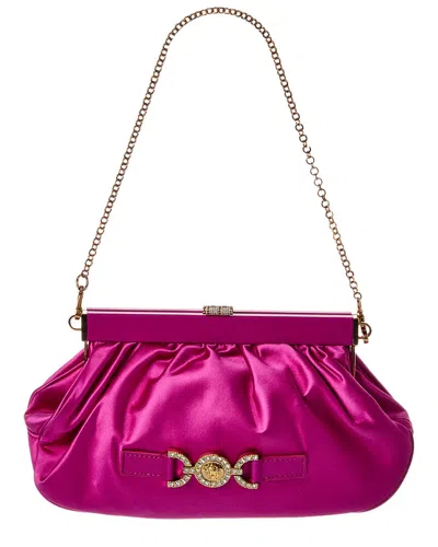 Versace Medusa 95 Satin & Leather Crystal Clutch In Purple