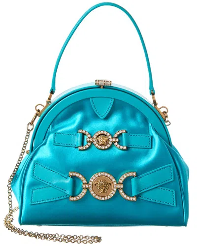 Versace Medusa 95 Satin & Leather Shoulder Bag In Blue