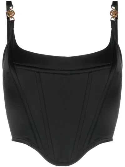 Versace Medusa Corset Top In Satin In Black