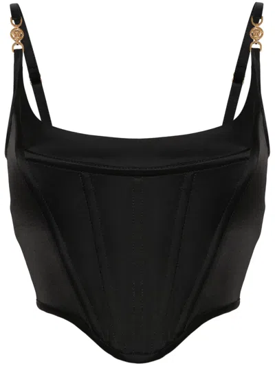 Versace Medusa Corset Top In Satin In Black
