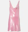 Versace Embellished Draped Sequined Silk-chiffon Mini Dress In Pink