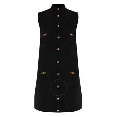 Versace Black Mini Sleeveless Dress With Medusa Detail