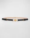 Versace Medusa 95 Skinny Leather Belt In Black