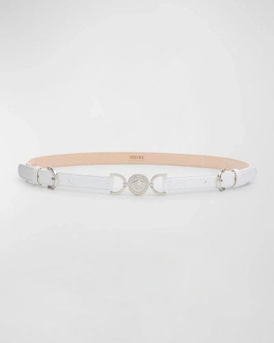 Versace Medusa 95 Skinny Leather Belt In Optical White Pal