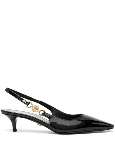 Versace Embellished Patent-leather Slingback Pumps In Black