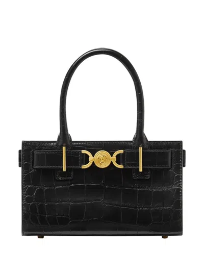 Versace Small Medusa '95 Croc-effect Tote Bag In Black