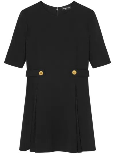 Versace Stretch Cady Short Sleeve Dress In Black