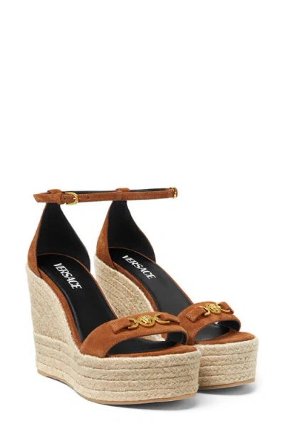 Versace Medusa '95 Suede Espadrille Wedge Sandal In Brown