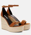 Versace Embellished Suede Espadrille Wedge Sandals In Brown