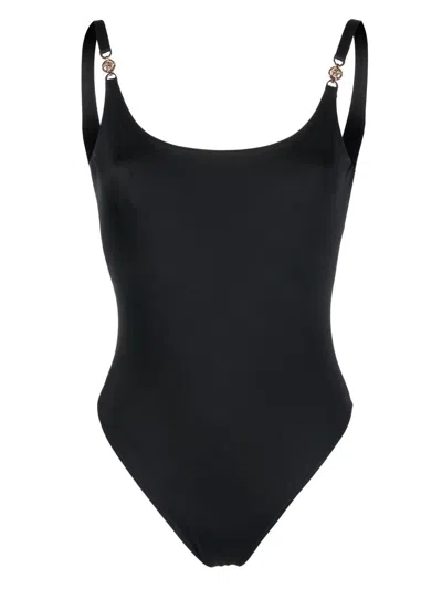 Versace Greca-detail Scoop Swimsuit In Black