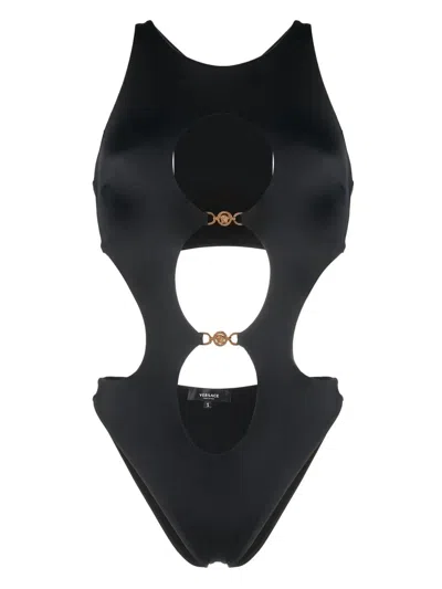 Versace Cut-out One-piece Swimsuit With Medusa Logo In Black