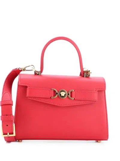 Pre-owned Versace Medusa 95 Top Handle Bag Leather Small Satchel In Red