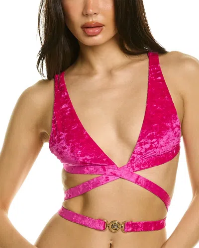 Versace Medusa Biggie Stretch-velvet Bikini Top In Pink