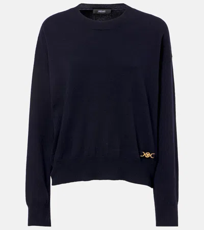 Versace Medusa '95 Wool And Cashmere Sweater In Blue