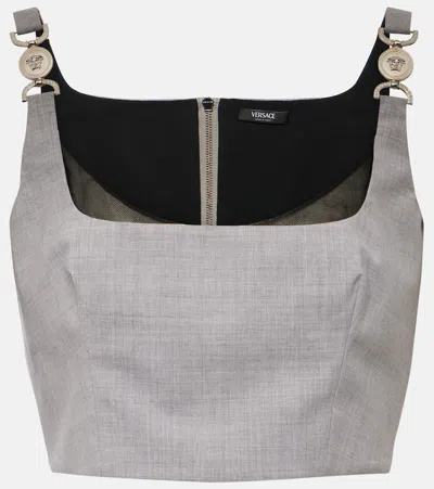 Versace Medusa-plaque Cropped Top In Gray